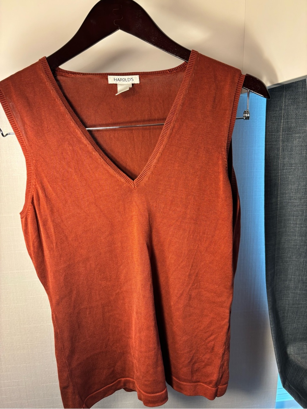Harold’s Silk Cotton Sweater Shell Rust Orange V Neck Tank Size M